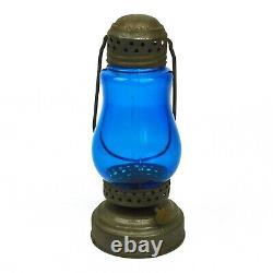 Antique Original c. 1880s Skater's Lantern with Dark Blue Glass Globe