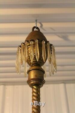 Antique Ornate 3 Arms Brass Oil Lamp Chandelier Adjustable Bradley & Hubbard