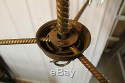 Antique Ornate 3 Arms Brass Oil Lamp Chandelier Adjustable Bradley & Hubbard