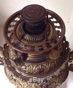Antique Ornate B&H Brass Trophy Banquet Oil Lamp Parlor GWTW Bradley & Hubbard