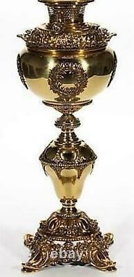 Antique Ornate Brass B&H Bradley Hubbard Banquet Oil / Kerosene Lamp Art Nouveau