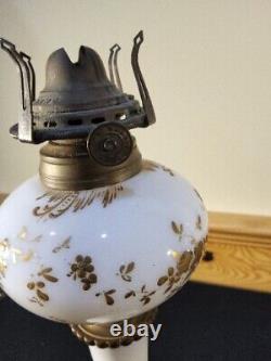 Antique Ornate Brass Gold Painted Glass Miniature Oil Table Parlor Banquet Lamp