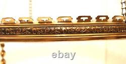 Antique Ornate Brass Hanging Library Oil Lamp Frame Fixture Red Faceted Jewels