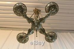 Antique Ornate Cast Iron 4 Arms Bradley & Hubbard Oil Lamp Chandelier Adjustable