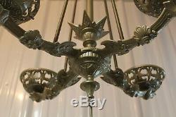 Antique Ornate Cast Iron 4 Arms Bradley & Hubbard Oil Lamp Chandelier Adjustable