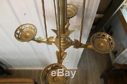 Antique Ornate Cast Iron 4 Arms Bradley & Hubbard Oil Lamp Chandelier Adjustable