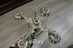 Antique Ornate Cast Iron 4 Arms Bradley & Hubbard Oil Lamp Chandelier Adjustable