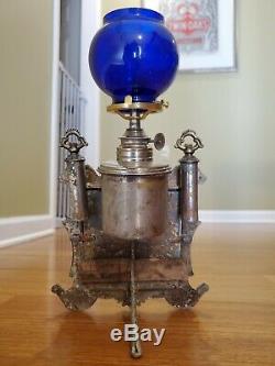 Antique Ornate Iron Cigar Store Counter Oil Lamp Lighter withAdvertising