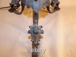 Antique Ornate Oil Lamp with Ornate Iron Base