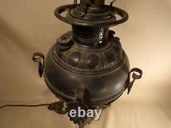 Antique Ornate Oil Lamp with Ornate Iron Base