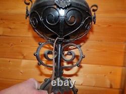 Antique Ornate Oil Lamp with Ornate Iron Base