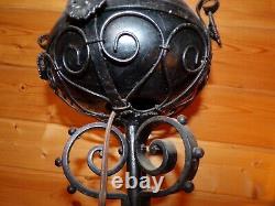 Antique Ornate Oil Lamp with Ornate Iron Base