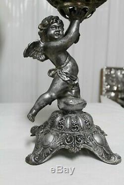 Antique Ornate Victorian Cherub Banquet Oil Lamp Kerosene Figural Font Gwtw