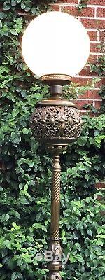 Antique Ornate Victorian Gilt Brass Parlor Oil Floor Lamp 1878 Bradley Hubbard