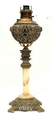 Antique Ornate Victorian M&w 94 Brass & Onyx Banquet Parlor Oil Kerosene Lamp