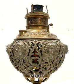 Antique Ornate Victorian M&w 94 Brass & Onyx Banquet Parlor Oil Kerosene Lamp