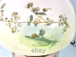 Antique PARKER Oil Lamp with Shade Globe Parlor Style Bird Scenery Pink READ