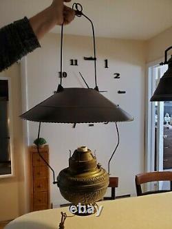Antique PITTSBURGH 1890s Hanging Country Store Kerosene Oil Lamp with Tin Shade