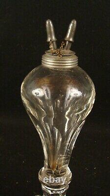 Antique PR 19C Blown Clear Glass Whale Oil Lamps With Double Burners