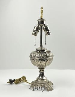 Antique P&A Art Deco Victorian Boudoir Beaded Fringe Oil Converted Electric Lamp