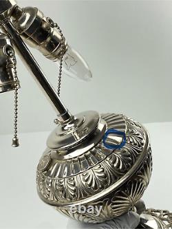 Antique P&A Art Deco Victorian Boudoir Beaded Fringe Oil Converted Electric Lamp