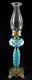 Antique P&A Oil Kerosene Pedestal Lamp Blue Satin Uranium Glass Quilted Diamond