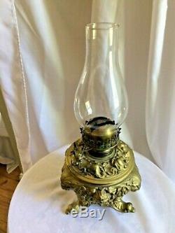 Antique P&A P & A Parlor Oil Lamp Lion and Lady Head Cast Iron Double Wick WOWEE