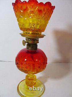 Antique Pair EAPG Daisy Button Star Bar Amberina Miniature Oil Lamps
