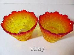 Antique Pair EAPG Daisy Button Star Bar Amberina Miniature Oil Lamps