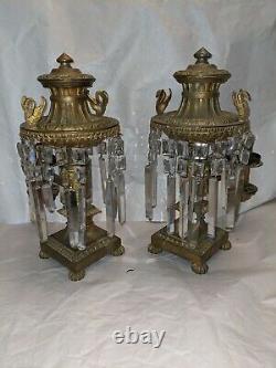 Antique Pair Lewis Vernon Philadelphia Light Bronze Argand Oil Lamps