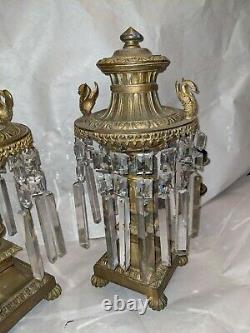 Antique Pair Lewis Vernon Philadelphia Light Bronze Argand Oil Lamps
