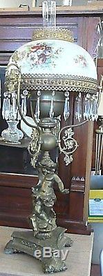 Antique Pair Of Cherubs Oil Lamps Double Wick All Original Made In Germany