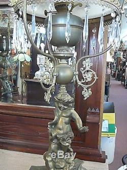 Antique Pair Of Cherubs Oil Lamps Double Wick All Original Made In Germany