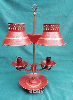 Antique Pair Of Red Tole Candle Stick Lamps MAGNIFICENT