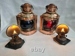 Antique Pair Ships Navigation Lights Sherwoods B'ham Port & Starboard Oil Lamps