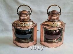 Antique Pair Ships Navigation Lights Sherwoods B'ham Port & Starboard Oil Lamps