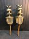 Antique Pair of Brass Coach Carraige Lamps Funeral Hearse Oil Lantern 24in Eagle