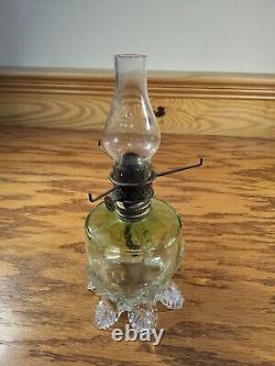 Antique Panel Optic Green Miniature Oil Lamp Satin Leaf Feet Smith 1 Fig 538