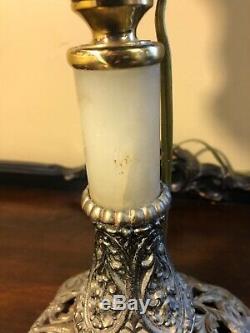 Antique Parker Brass Banquet Oil Lamp Electrified 26