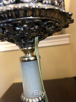 Antique Parker Brass Banquet Oil Lamp Electrified 26