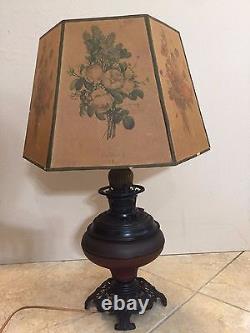 Antique Parker Table Metal Lamp Converted Electric Oil Lamp withShade, 27 Tall