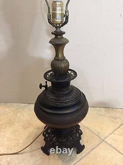 Antique Parker Table Metal Lamp Converted Electric Oil Lamp withShade, 27 Tall