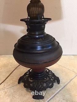 Antique Parker Table Metal Lamp Converted Electric Oil Lamp withShade, 27 Tall