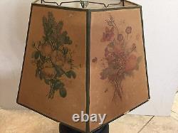 Antique Parker Table Metal Lamp Converted Electric Oil Lamp withShade, 27 Tall
