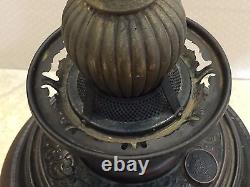 Antique Parker Table Metal Lamp Converted Electric Oil Lamp withShade, 27 Tall