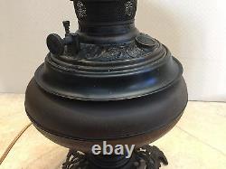 Antique Parker Table Metal Lamp Converted Electric Oil Lamp withShade, 27 Tall