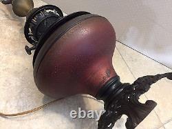 Antique Parker Table Metal Lamp Converted Electric Oil Lamp withShade, 27 Tall