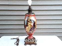 Antique Parlor Banquet GWTW Kerosene Oil Lamp c1890s ELECTRIFIED Gorgeous