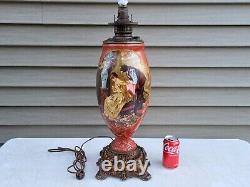 Antique Parlor Banquet GWTW Kerosene Oil Lamp c1890s ELECTRIFIED Gorgeous