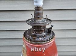 Antique Parlor Banquet GWTW Kerosene Oil Lamp c1890s ELECTRIFIED Gorgeous